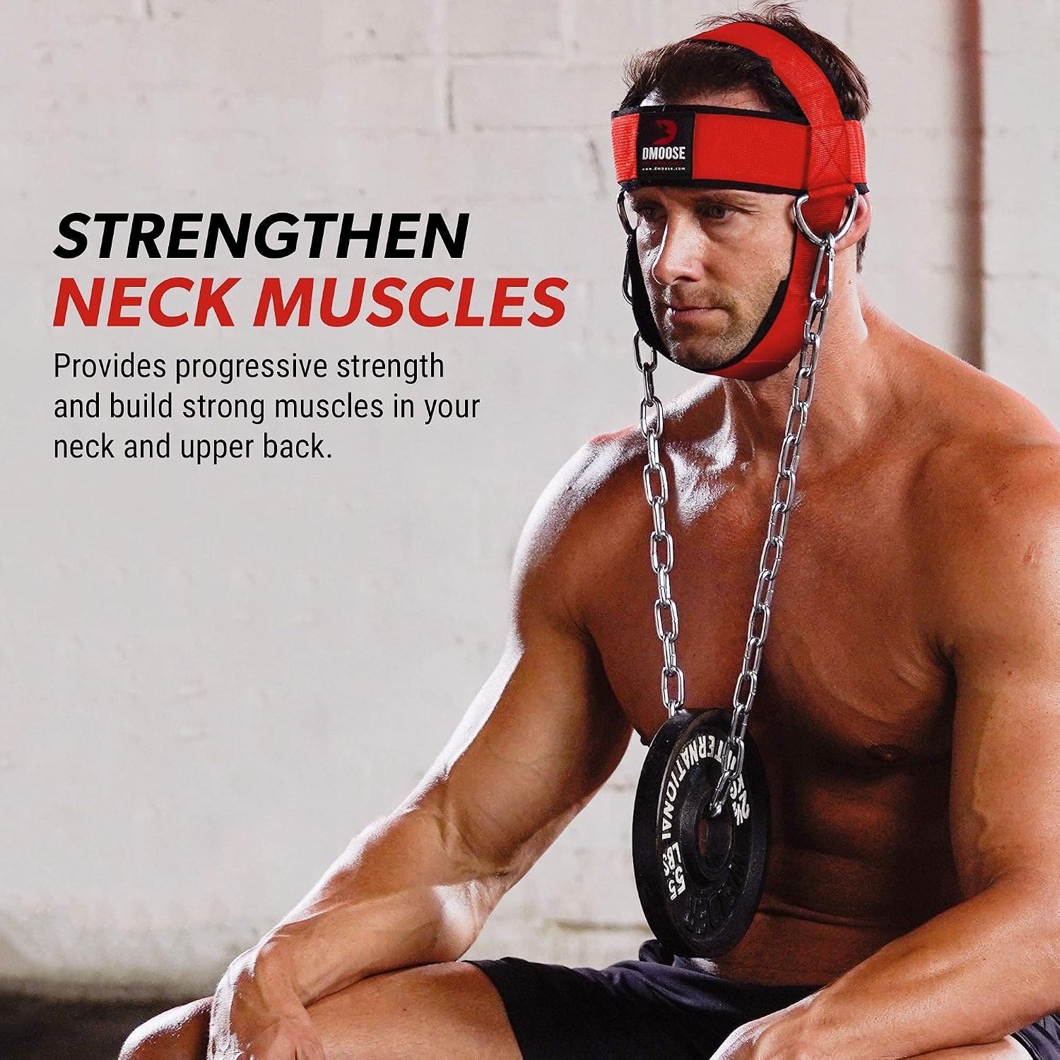 DMoose Fitness Neck Harness for Weight Lifting-Adjustable Head & Chin Strap with 30" Heavy Duty Steel Chain, Neck Exerciser - Image 4