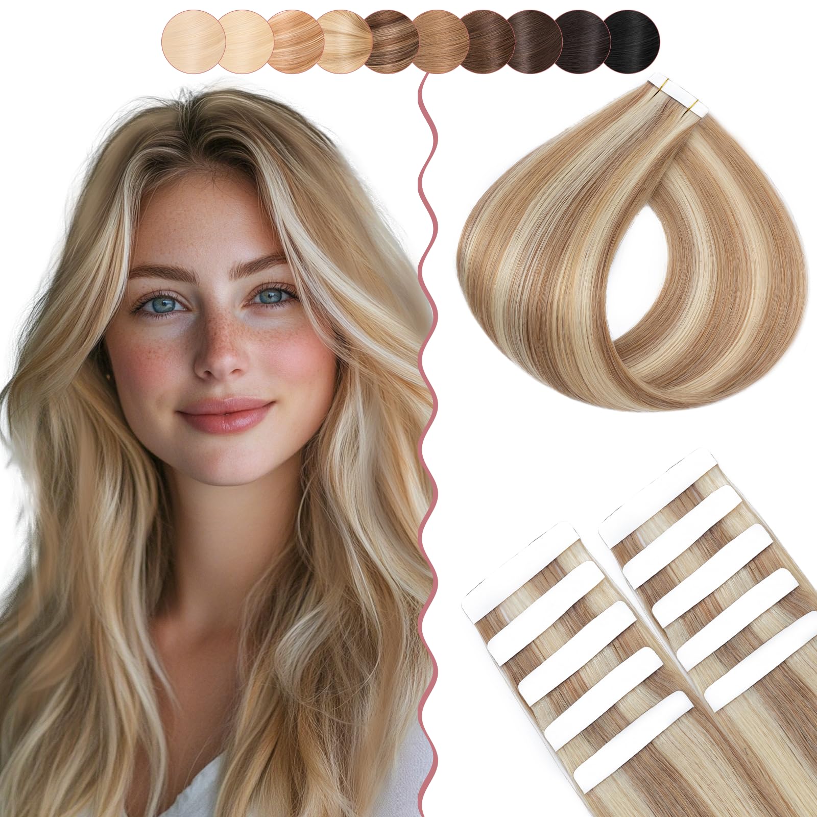 12 Inch SEGO 10 PCS Tape Hair Extensions Real Human Hair Thin Type [#12/613 Golden Brown&Bleach Blonde] Seamless Skin Weft Remy Hair Extension (10g) — image 1
