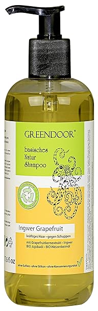 500ml Greendoor basisches Natur Shampoo Ingwer Grapefruit Männer-Shampoo kräftiges Haar gegen Schuppen, outdoor Aus Bio Ölen 