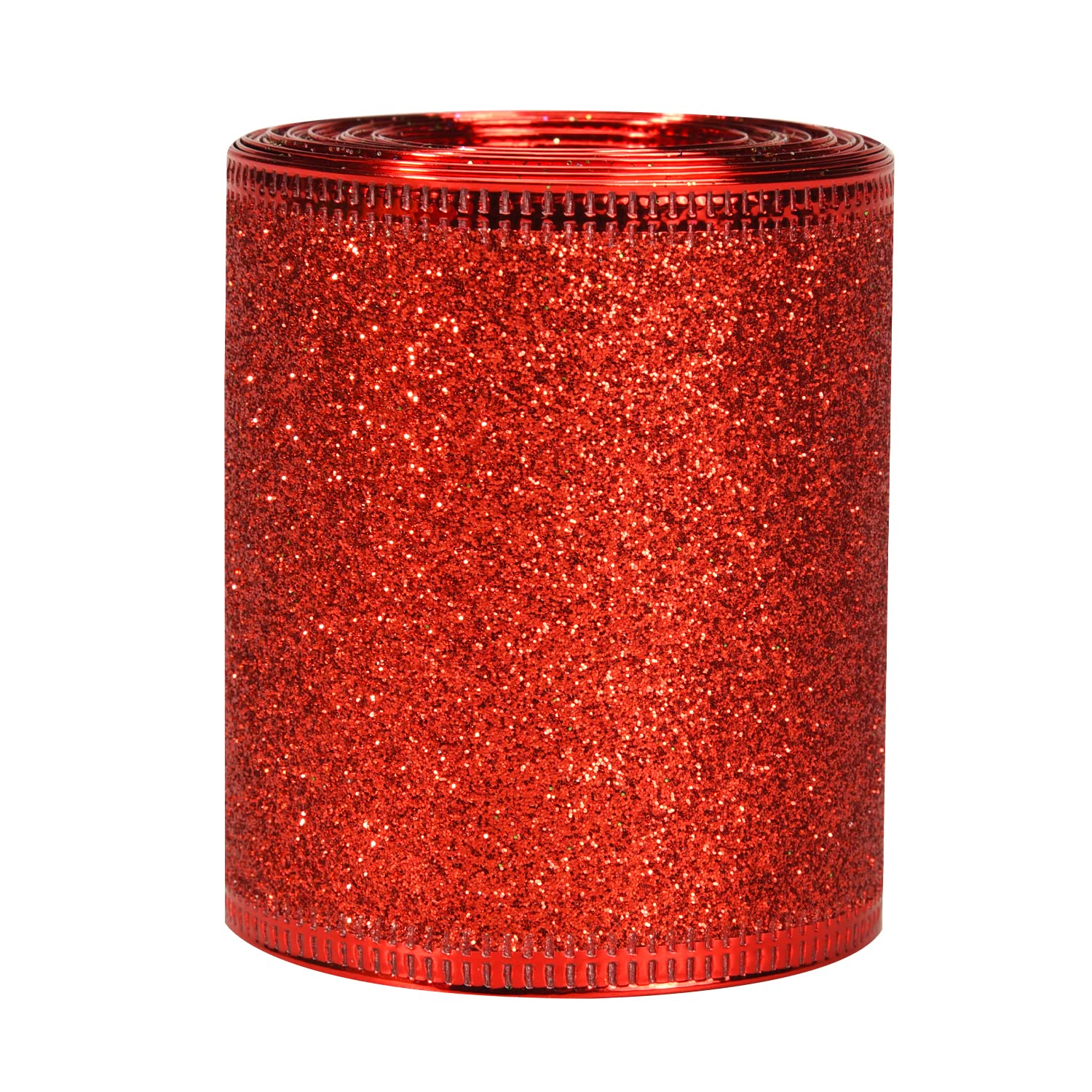Lezevn 2.5 Inch x 6 Yards Wide Wired Edge Ribbon Christmas Glitter Sparking Shiny Ribbons Roll Christmas Tree Decorations Floral Wreath Bows Ribbon (Red)