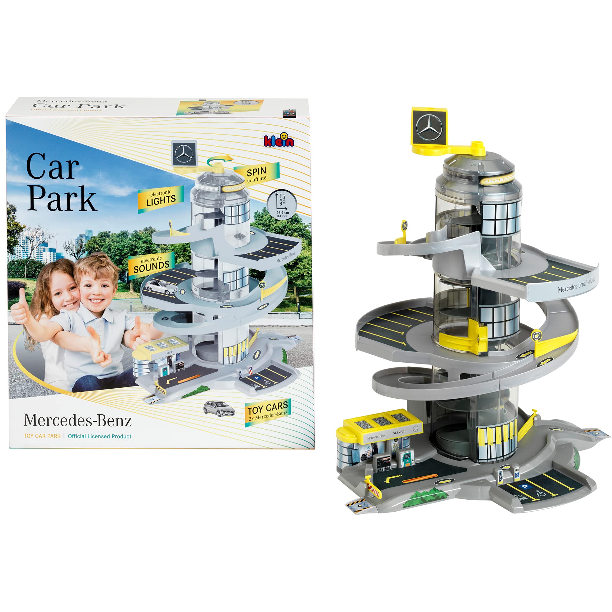 Mercedes-Benz: Electric Car Park - Theo Klein, Electronic Parking Garage with Helix Elevator, Light & Sound, Includes 2 Toy Cars, Departure Ramp with Switches, Officially Licensed, Ages 3+
