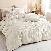Litanika King Size Comforter Set Beige, 3 Pieces Cream Tufted Boho Farmhouse Bedding Comforter Sets, Lightweight Fluffy Comforter Bed Set for All Season (104x90In Comforter and 2 Pillowcases)