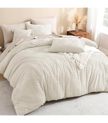 Juego De Edredón De 7 Piezas De Cama En Una Bolsa Con Sábanas Gris Claro, Suave Y Bordado, Estilo Shabby Chic Boho Bohemian, Color Sólido Con Patrón De Diamante, Juego De