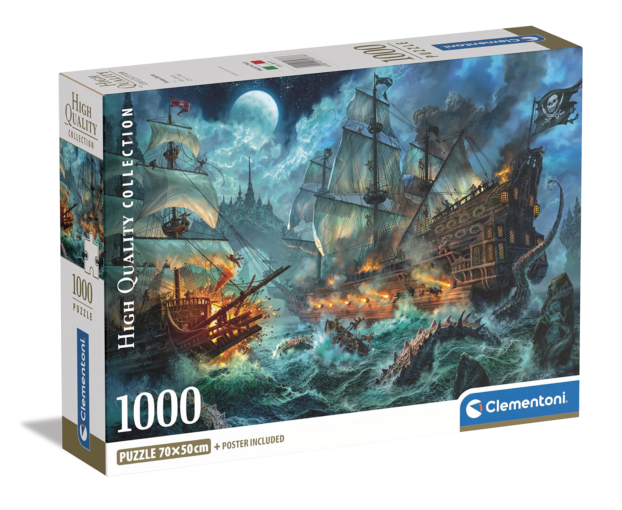 Clementoni - 39777 Collection - Pirates Battle - 1000 Pieces - Adult Puzzle, Illustration By Paolo Barbieri, Made In Italy