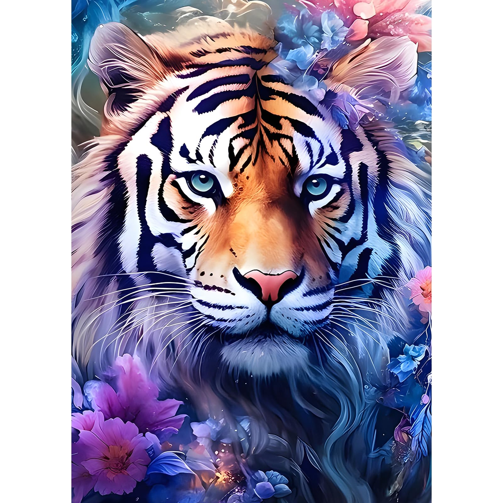 EOBROMD Tiger Diamond Painting for Adults Kids, Full Round Drill Flowers Diamond Art Kits, Crystal Rhinestone Art Craft for Home Wall Decor Gifts 30x40cm