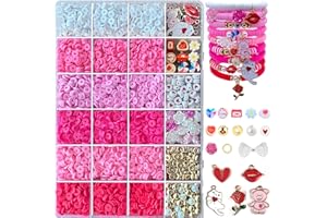 LLCHUNYUN Pink Clay Beads Bracelet Making Kit, 3000＋Heishi Beads,Valentine's Day Clay Beads Kit with Charms Ross Flower Beads Heart Beads for Jewelry Making, Friendship Bracelet Beads Kit for Valentine's Day