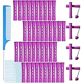 MOODKEY 48pcs Perm Rods, Plastic Hair Rollers Heatless Hair Curlers Set with 1pc Rat Tail Comb and 50pcs Curling Paper for Ha