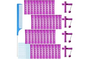 MOODKEY 48pcs Perm Rods, Plastic Hair Rollers Heatless Hair Curlers Set with 1pc Rat Tail Comb and 50pcs Curling Paper for Ha