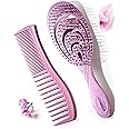 Detangling Brush and Comb Set - Gentle on Scalp Detangler Hair Brush and Styling Comb for Women - Hair Comb and Hairbrush for Thin, Thick, Curly, Straight, and All Other Womens Hair Types by Keranique