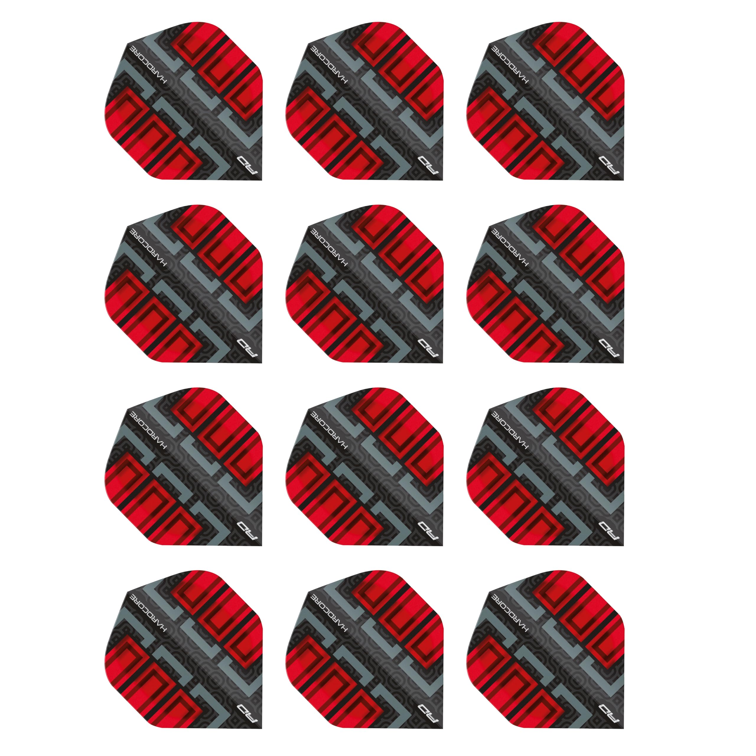RED DRAGON Hardcore Radical Black & Red Blocks Dart Flights - 4 Sets Per Pack (12 Dart Flights in total)