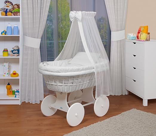 title=WALDIN Culla con cappotta,Culla con ruote XXL,IN 6 VARIANTI,bianco