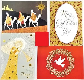 Amazon Com 40 Religious Christmas Holiday Boxed Greeting Cards With Envelopes Sentiment And Kjv Scripture Inside 4 Xmas Designs In Box Sets With Foil Stamp Or Glitter 5x7 Inch Cards Religious 2 Office Products