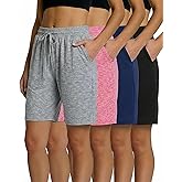 Real Essentials 4 Pack: Women's Dry-Fit Athletic 7" Bermuda Long High Waisted Running Shorts (Available in Plus Size)