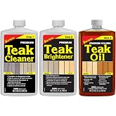 STAR BRITE Teak Kit - Restore Decks, Patio, Outdoor Furniture, Boats &amp; Fine Wood - Marine Grade Teak Cleaner &amp; Brightener Set with Premium Golden Teak Oil Finish - Renew, Refinish &amp; Protect (081202)