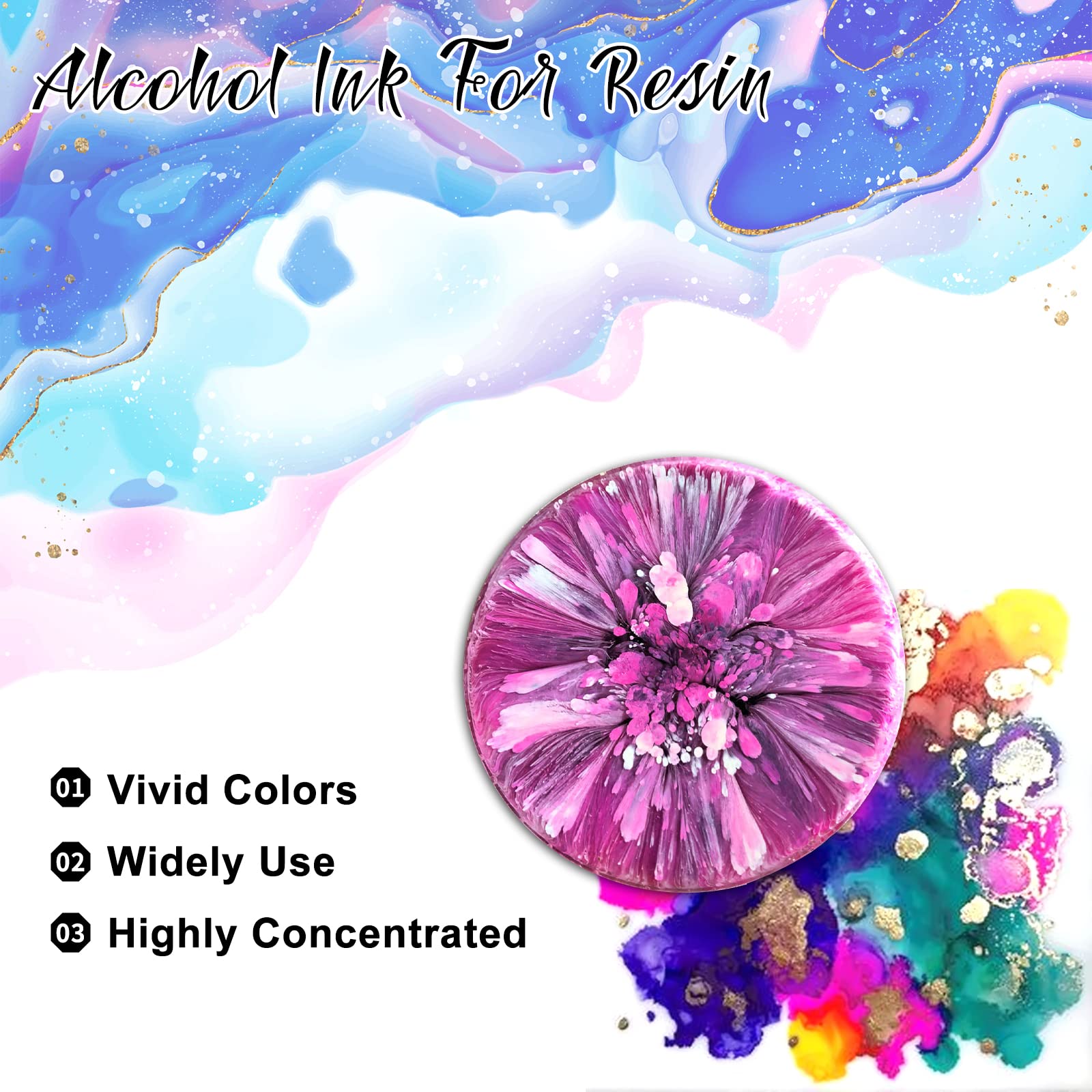 FansArriche Alcohol Ink Set - 48 Vivid Colors, Concentrated Alcohol-Based Ink, Epoxy Resin Paint with Metallic Color Dye for Resin Coasters, Acrylic Painting, Tumbler Making,10 ml Each