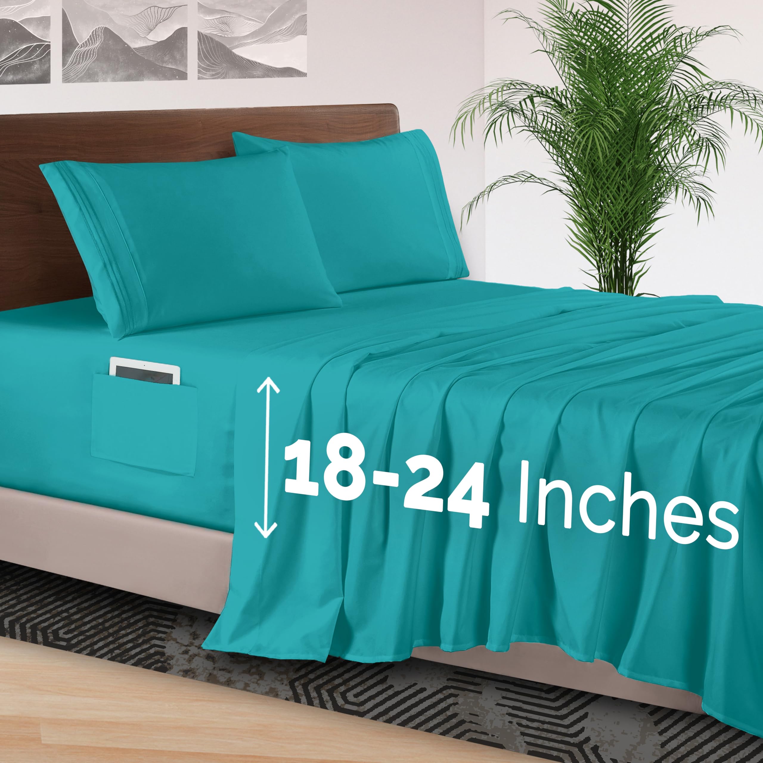 Elegant Comfort 4-Piece Bed Sheet Set - Luxury Bedding 1500 Premium Hotel Quality Microfiber, All Around Elastic 18-24 Inches Deep Fitted Sheet- Extra Deep Pocket Sheets, Full, Teal Image