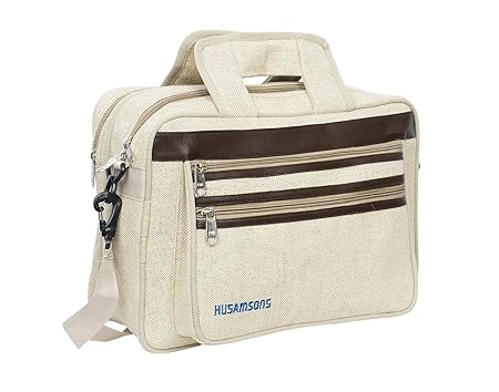 Husamsons Jute Laptop Messenger Bag (Beige, Brown)