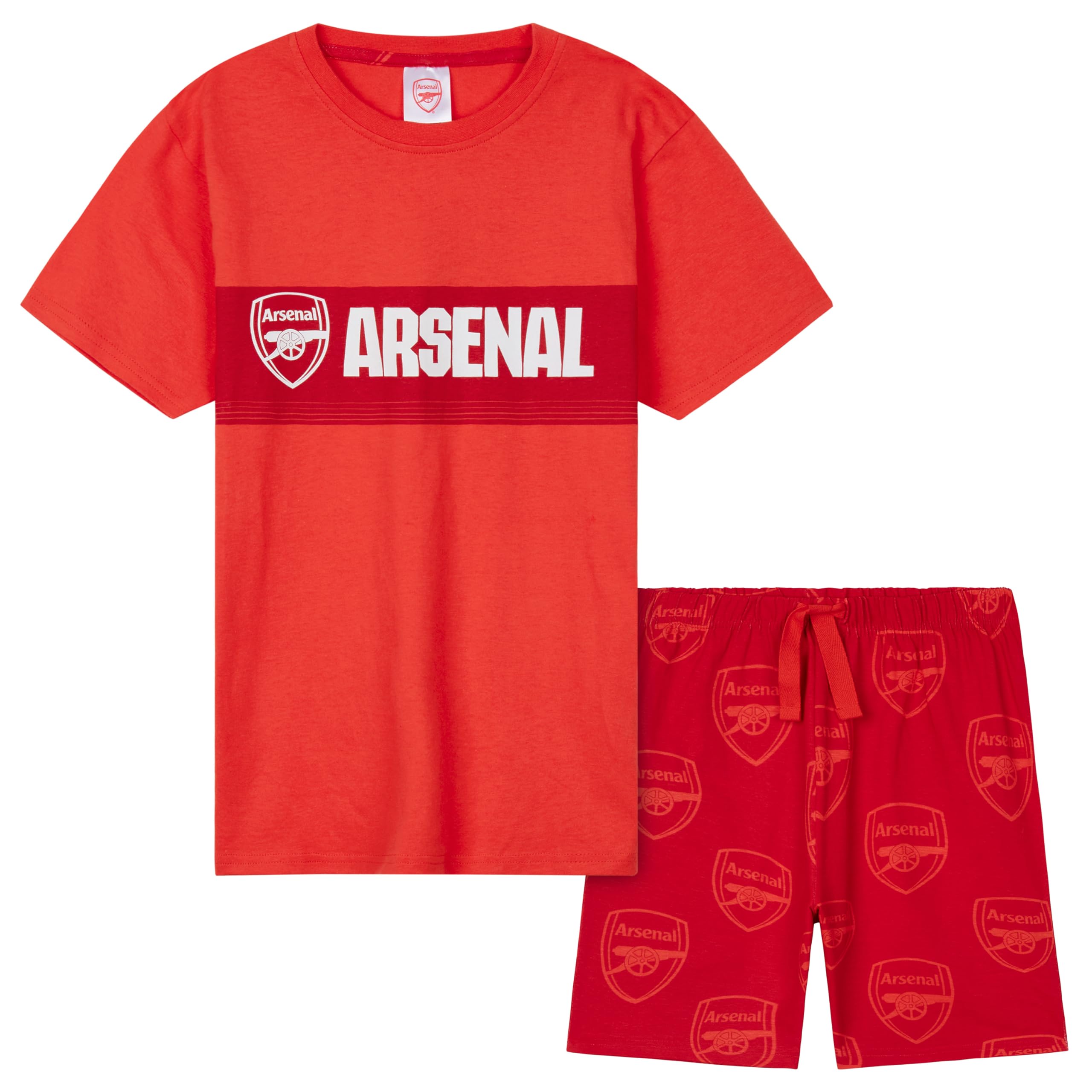 Arsenal F.C. Boys Short Pyjamas Set, Soft Cotton Lounge Wear - Arsenal Gifts (Red, 11-12 Years)