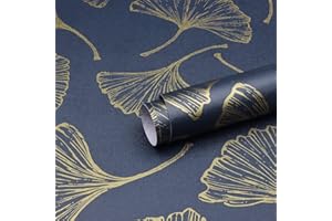 CiCiwind Peel and Stick Wallpaper Gold and Blue Wallpaper Removable Self Adhesive Wallpaper 17.3In×118In Modern Contact Paper Gold Ginkgo Leaves Wallpaper Decorative Bedroom Living Room Vinyl Film
