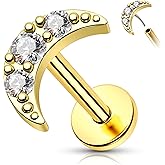 Melighting 14K Solid Gold Moon Flat Back Earring Gold Threadless Earring Titanium Cartilage Earring for Women Threadless Push in Earring for Women 16G Gold Helix Earring