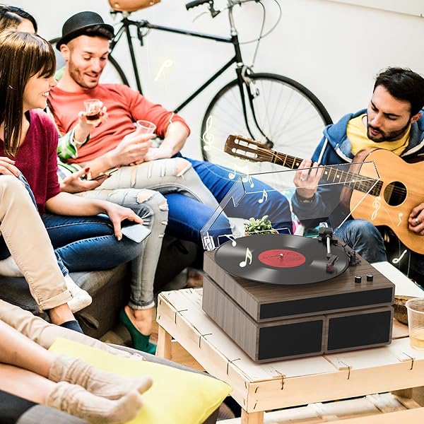 VINYL RECORD PLAYER WITH DUAL STEREO BOOKSHELF SPEAKERS VINTAGE TURNTABLE WITH BLUETOOTH WIRELESS PLAYBACK BELT DRIVE 3-SPEED PLAYBACK RECORD PLAYER SUPPORT RCA OUT AUTO STOP