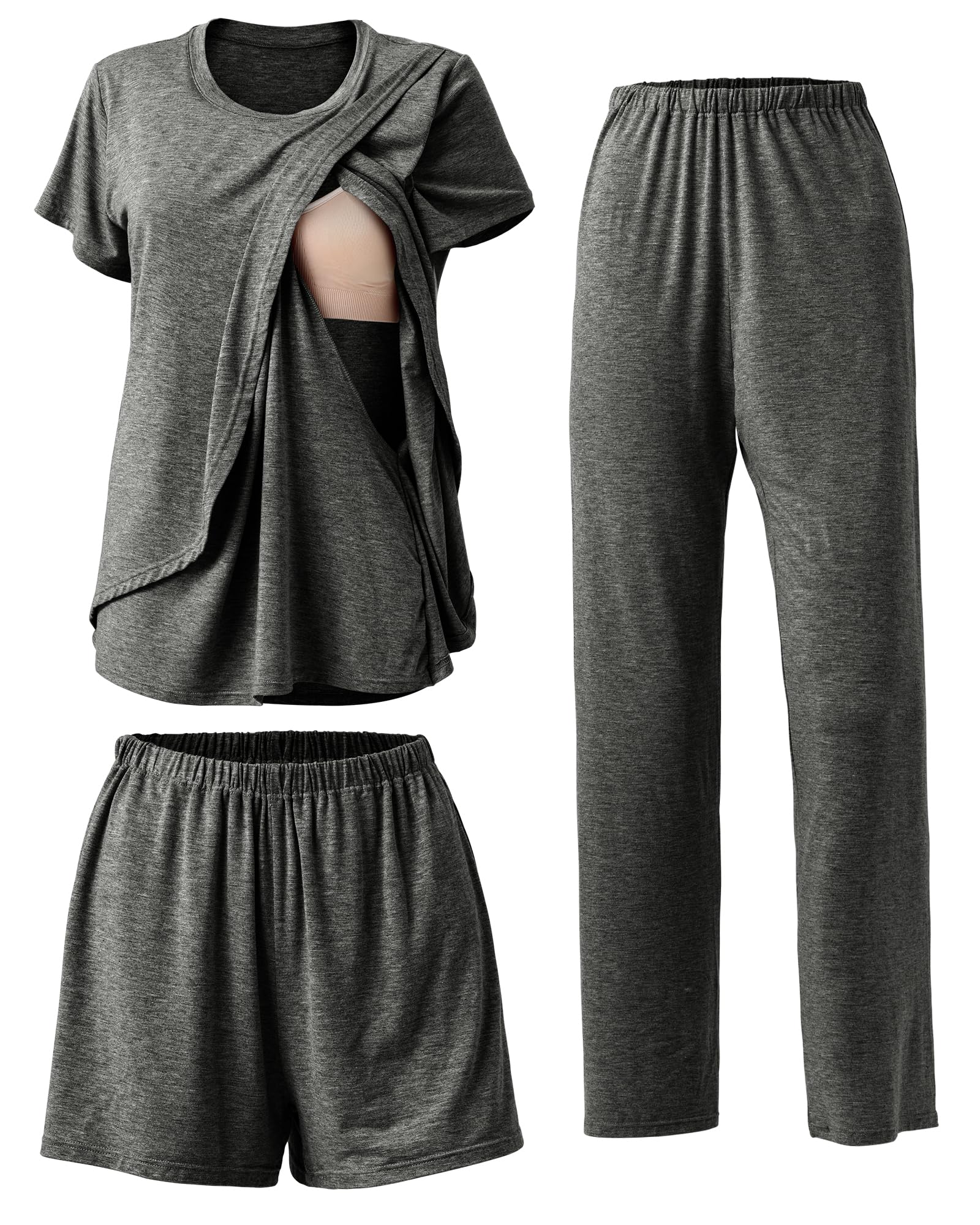 Rnxrbb 3 Piece Postpartum Nursing Pajamas Set