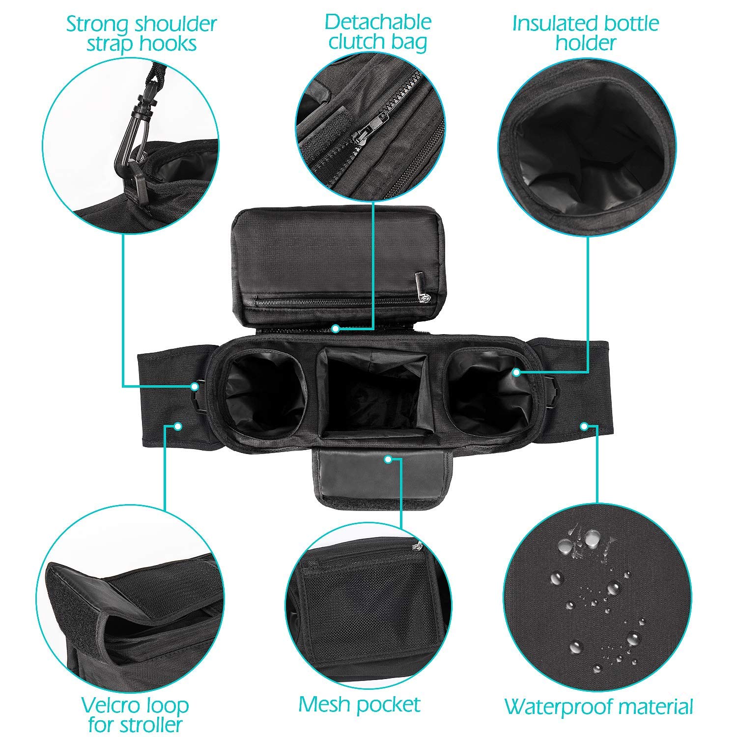 Universal Stroller Organizer with Insulated Cup Holder by Momcozy - Detachable Phone Bag & Shoulder Strap, Fits for Stroller like Uppababy, Baby Jogger, Britax, Bugaboo, BOB, Umbrella and Pet Stroller : Baby