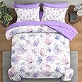 Pamnest Comforter Set King Size, Cute Lilac Pink 7 Pcs Bedding for Kids and Adults, Butterfly Cat Purple Bed Sheet Sets with Fitted Sheet 2 Pillowcases & 2 Shams for Bedroom Bed Decor