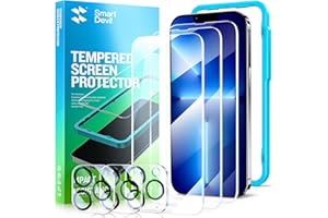 SmartDevil 3 Pack Screen Protector for iPhone 13 Pro Max with 3-Pack Camera Lens Protector, 9H Clear Tempered Glass Film [Military Grade Shatterproof], Alignment Frame [Easy Installation]