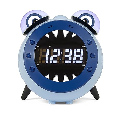 Digital Kinderwecker Jungen mit Projektion, Radiowecker, Radio FM, Uhrenradio, Schlummerzeit, Blau