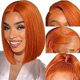 Baseze Ginger Bob Wig Human Hair 13x4 Lace Front Wigs 12 Inch Short Straight Orange Ginger Glueless Pre Plucked 180% Density 