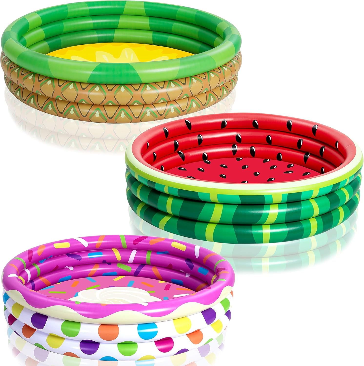 3 Pack 45" X 10" Inflatable Kiddie Pools, Watermelon & Pineapple & Cupcake Swimming Pool for Kids Summer Fun, Indoor&Outdoor Water Pool Baby Swimming Pool Pit Ball Pool: Toys & Games