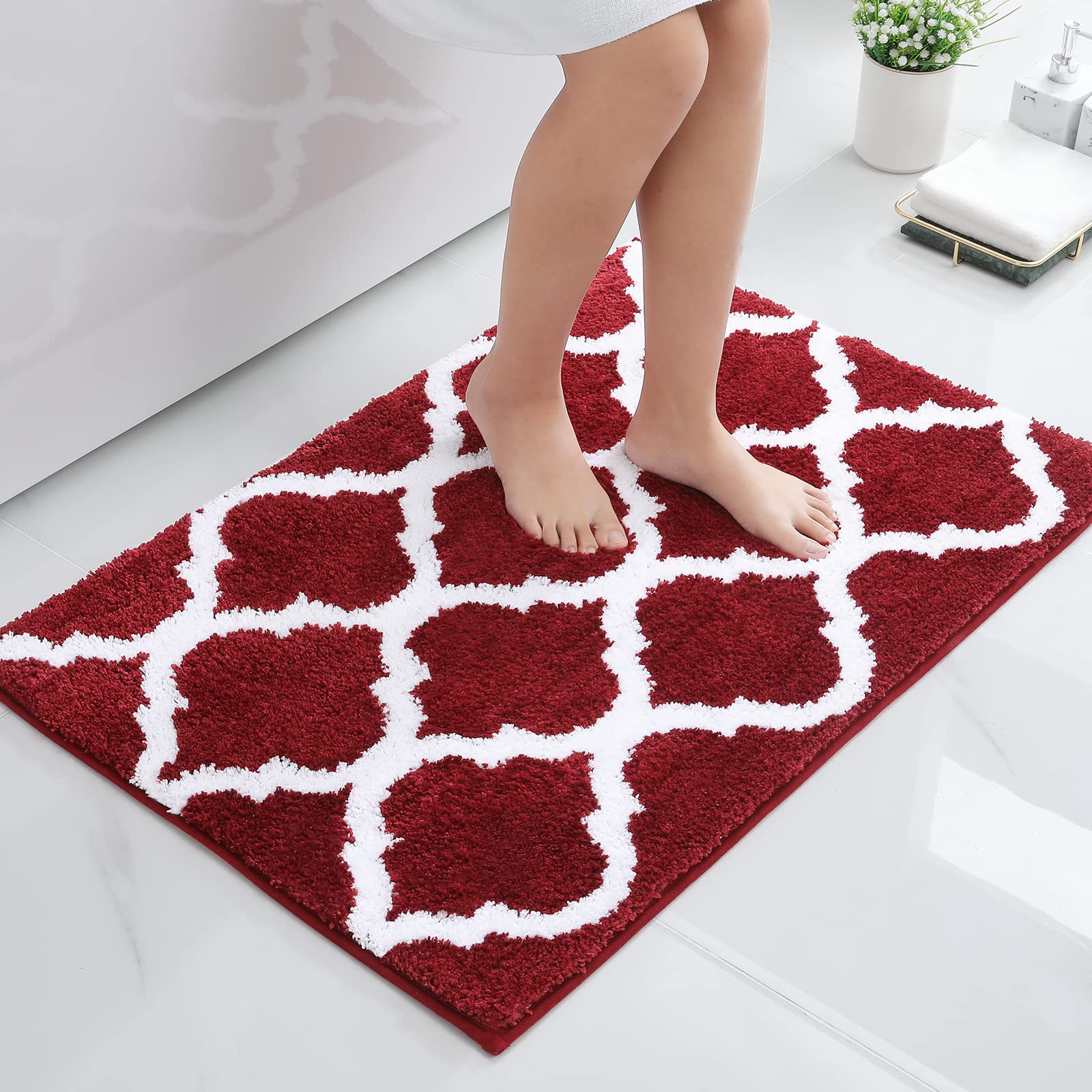 Photo 1 of OLANLY Bathroom Rugs 36x24, Soft and Absorbent Microfiber Bath Rugs, Non-Slip Shaggy Shower Carpet, Machine Wash Dry, Bath Mats for Bathroom Floor, Tub and Shower, Burgundy
