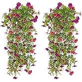 Season 2 Season Artificial Hanging Flowers for Outdoors,2 Pack Silk Fake Plant UV Resistant Faux Flower for Front Door Porch Planter Patio Yard Garden(Pink Purple)
