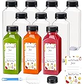 Juice Bottles with Caps 10Pcs 12oz, Plastic Bottleswith Caps, Clear Reusable Water Bottle, Used for Juicing Bottles, Smoothie Bottle, Juice Containers - with 10Pcs Labels & Bottle Brush
