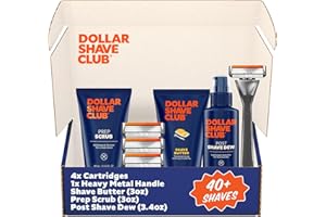 Dollar Shave Club | The Total Package Gift Set | 4 Swift Rinse Refill Cartridges, 1 Heavy Metal Handle, 1 Prep Scrub 3 ounce, 1 Shave Butter 3 ounce, 1 Post Shave Dew 3.4 ounce, Razors for Men