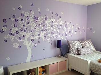 Pop Decors Weiss Violett Go Rechts Cherry Blossom Tree Flowers Beautiful Wall Aufkleber Fur Kinder Zimmer Amazon De Baby