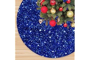 FANPROMS Blue Christmas Tree Skirt 21 Inches Sequin Xmas Tree Skirts Embroidered Velvet Tree Base Cover Shiny Glitter Tree Skirt Mat Royal Blue for Christmas Tree Decorations All Season Holiday Party