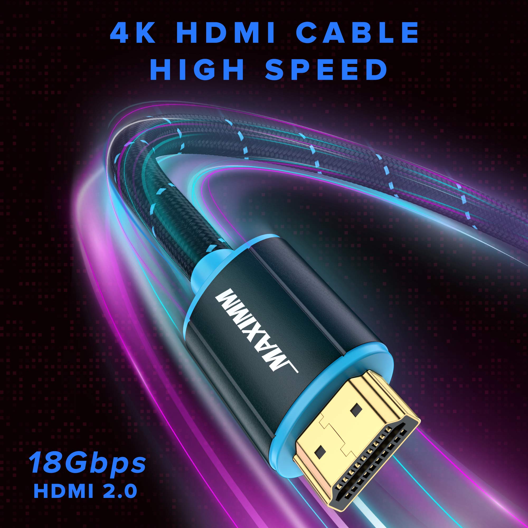 HDMI Cable 4K Ultra HD 15 Foot (5 Pack) Nylon Braided HDMI 2.0 Cable, High Speed 18Gbps 4K60Hz HDR, 3D, 2160p, 1080p, HDCP 2.2, ARC, HDMI Cables for Monitors, HDTV