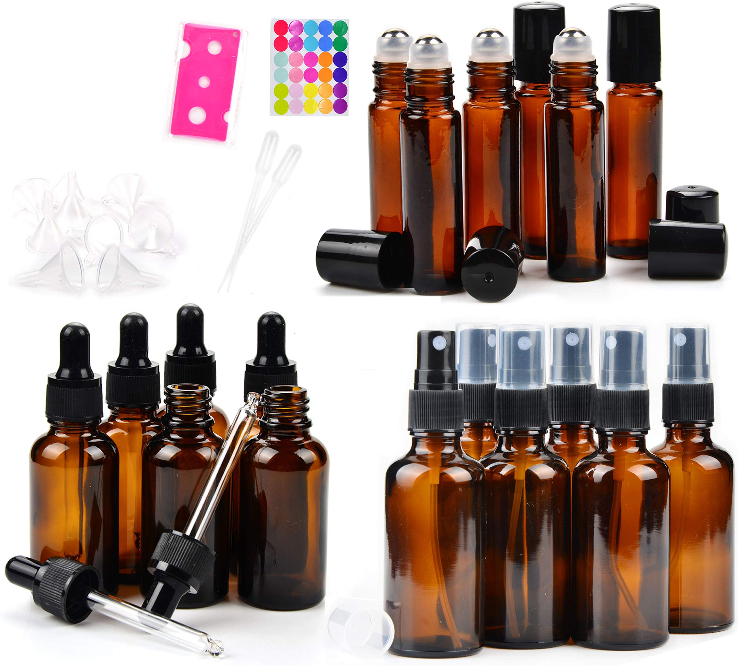 18 Amber Glass Essential Oil Bottles Pack 6 amber glass eye dropper