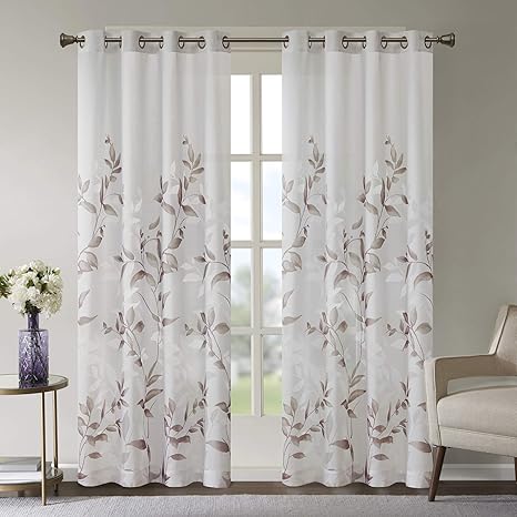 madison park botanical sheer cortinas para dormitorio moderno y contemporaneo de lino con ojales panel de moda de verano natural 79 9 in hojas
