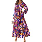 PRETTYGARDEN Women Floral Maxi Dresses 2026 Spring Long Sleeve Square Neck Boho A Line Wedding Guest Casual Flowy Long Dress