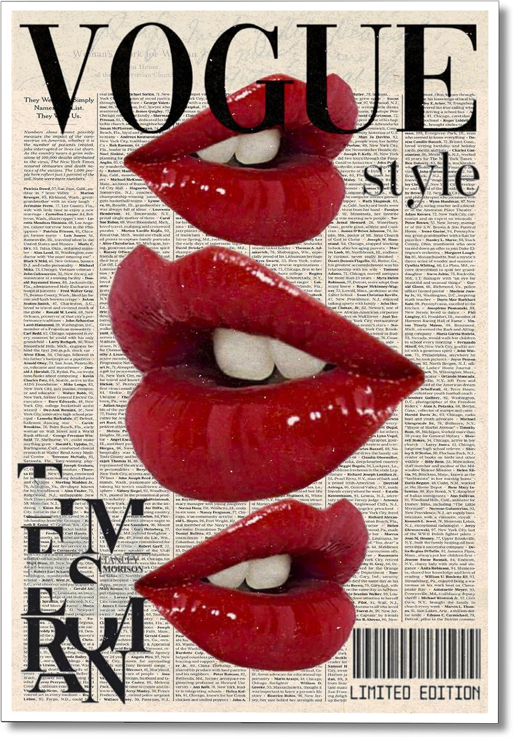 Wall Décor - Yostyle Fashion Vogue Canvas Wall Art, Trendy Preppy Red Lips Room Aesthetic Poster, Funky Magazine Cover Art, Groovy Posters for College Girls, Girly Summer House Bedroom Decor 12x16in Unframed