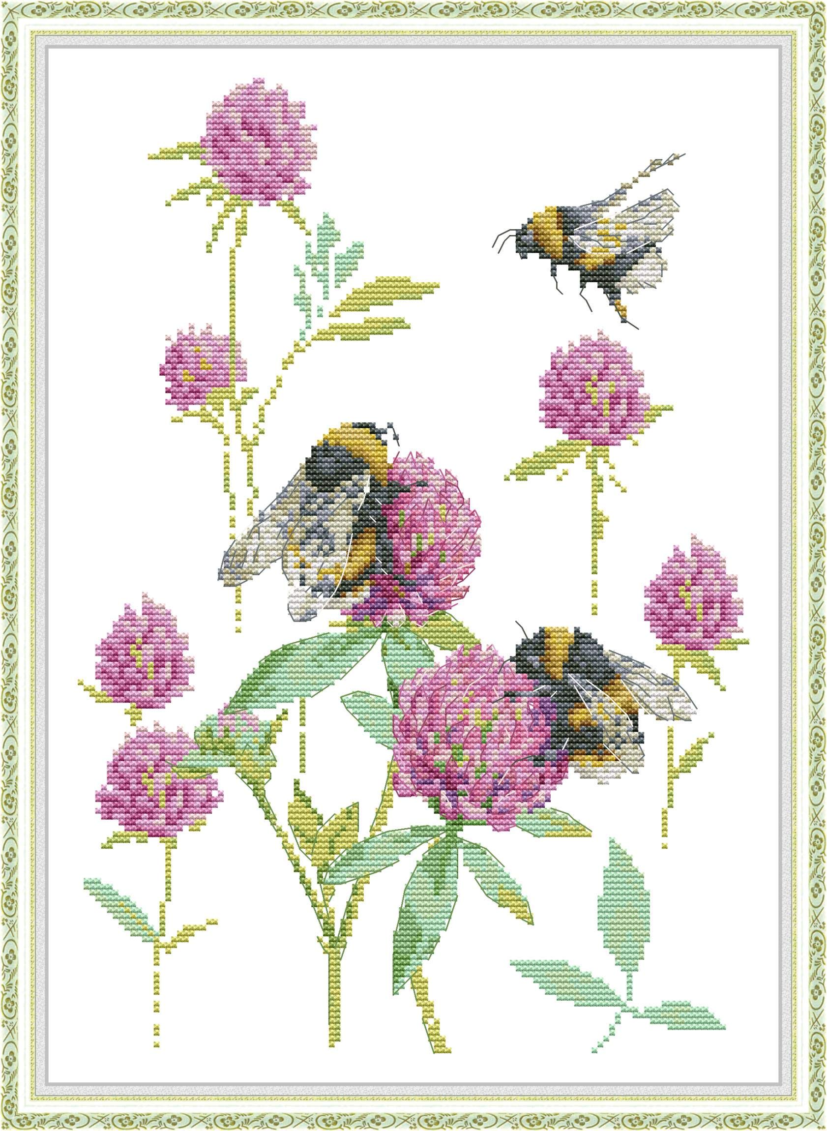 OWN4B Cross Stitch Kits Stamped, Bumblebee Printed Pattern 11CT 15.0x20.1 inch DIY Embroidery Kit