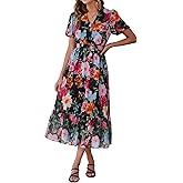 Simplee Womens Summer Boho Floral Midi Dress Casual Beach Wedding Guest Chiffon A Line Belted Long Flowy Holiday Dresses 2026