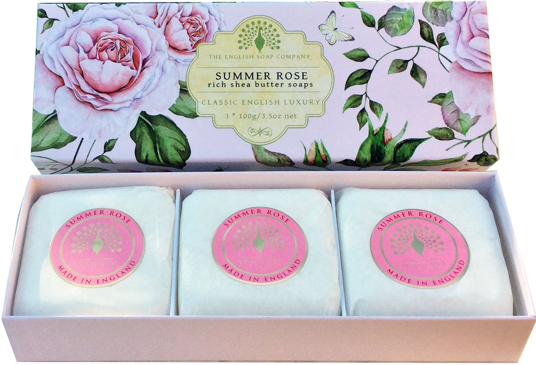 The English Soap Company, Gift Boxed Hand Soaps, Summer Rose, 3 x 100g