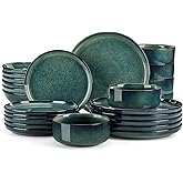 vancasso Starry Plates and Bowls Sets for 6, 24 Pieces Dinnerware Sets, Green Reactive Glaze Dishes Sets for Kitchen, Scratch Resistant Stoneware Dishes Set, Dishwasher and Microwave Safe