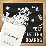Black Felt Letter Board 10x10 inches. Changeable Letter Boards Include 300 White Plastic Letters & Oak Frame.