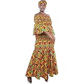 Women's Long African Dress Ankara Print | Cotton Clothing Smoked Fish Tail Mermaid with Matching Headwrap, Fade Resistant Ela