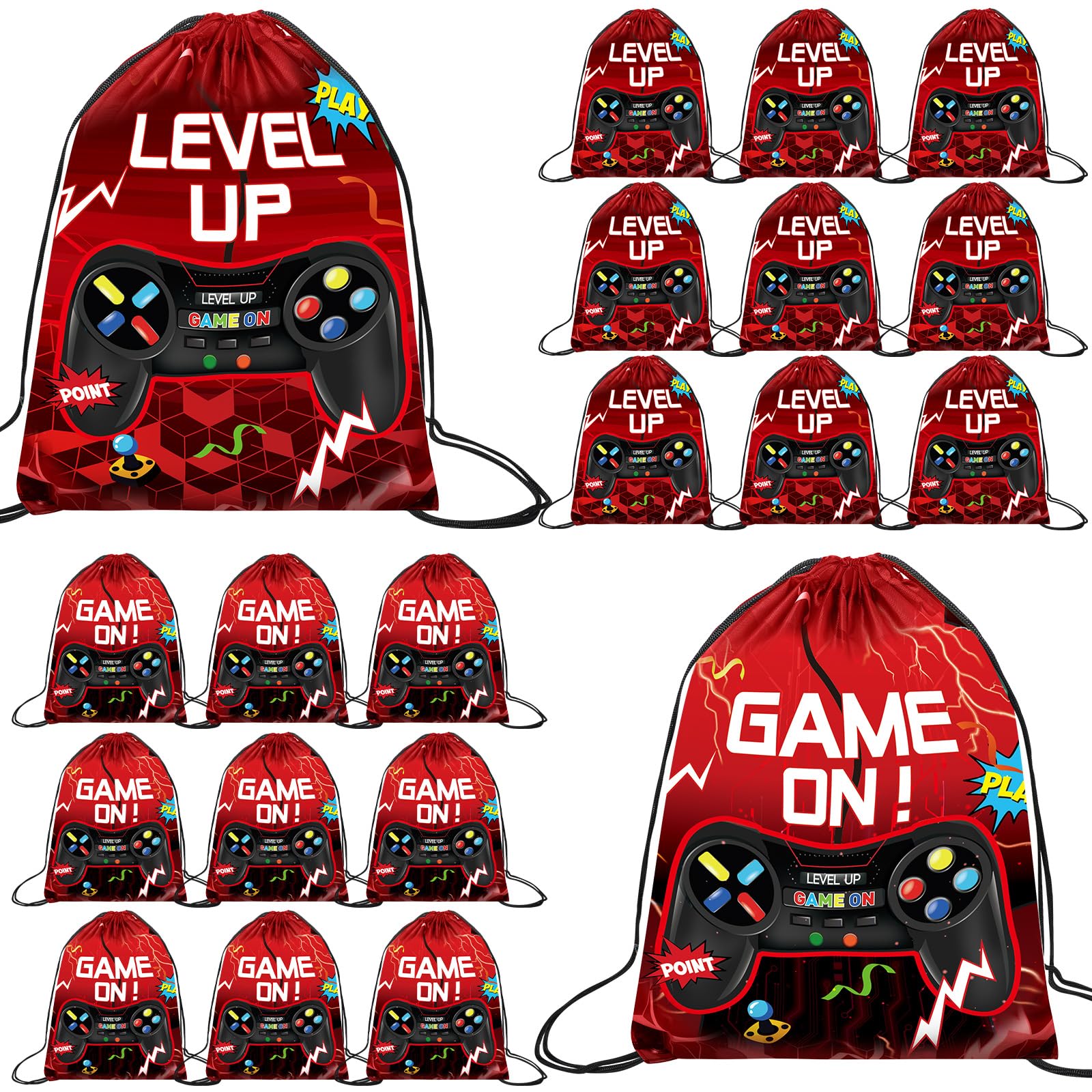 Photo 1 of *FACTORY SEALED 
Eccliy 20 Pcs Video Game Party Favor Bags Gamer Birthday Party Drawstring Bags for Kids Boys Girls 12 x 10 Inch Gaming Goodie Treat for Game on Theme Decorations Supplies(Red,Lively Style)